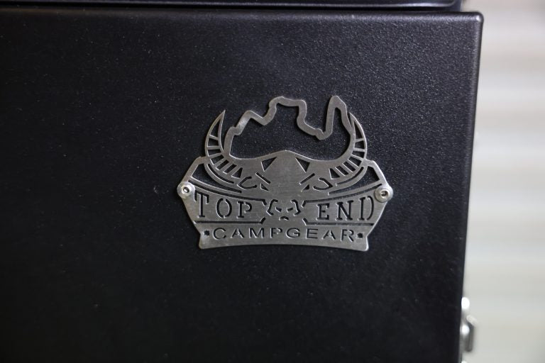 Top End Campgear logo on The Longhaul Camp Kitchen – durable powder-coated aluminium finish