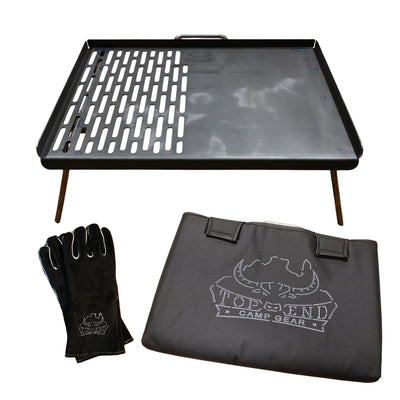 Top End BBQ Plate – Heavy Duty Collapsible Campfire Grill & Hotplate with Bag & Gloves