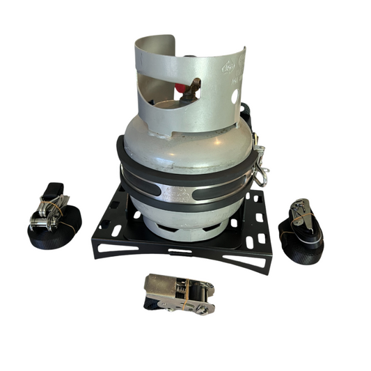 Spare tyre gas bottle mount – fits Top End 2kg, 3kg and 4kg gas bottle holders – heavy-duty 4WD accessory